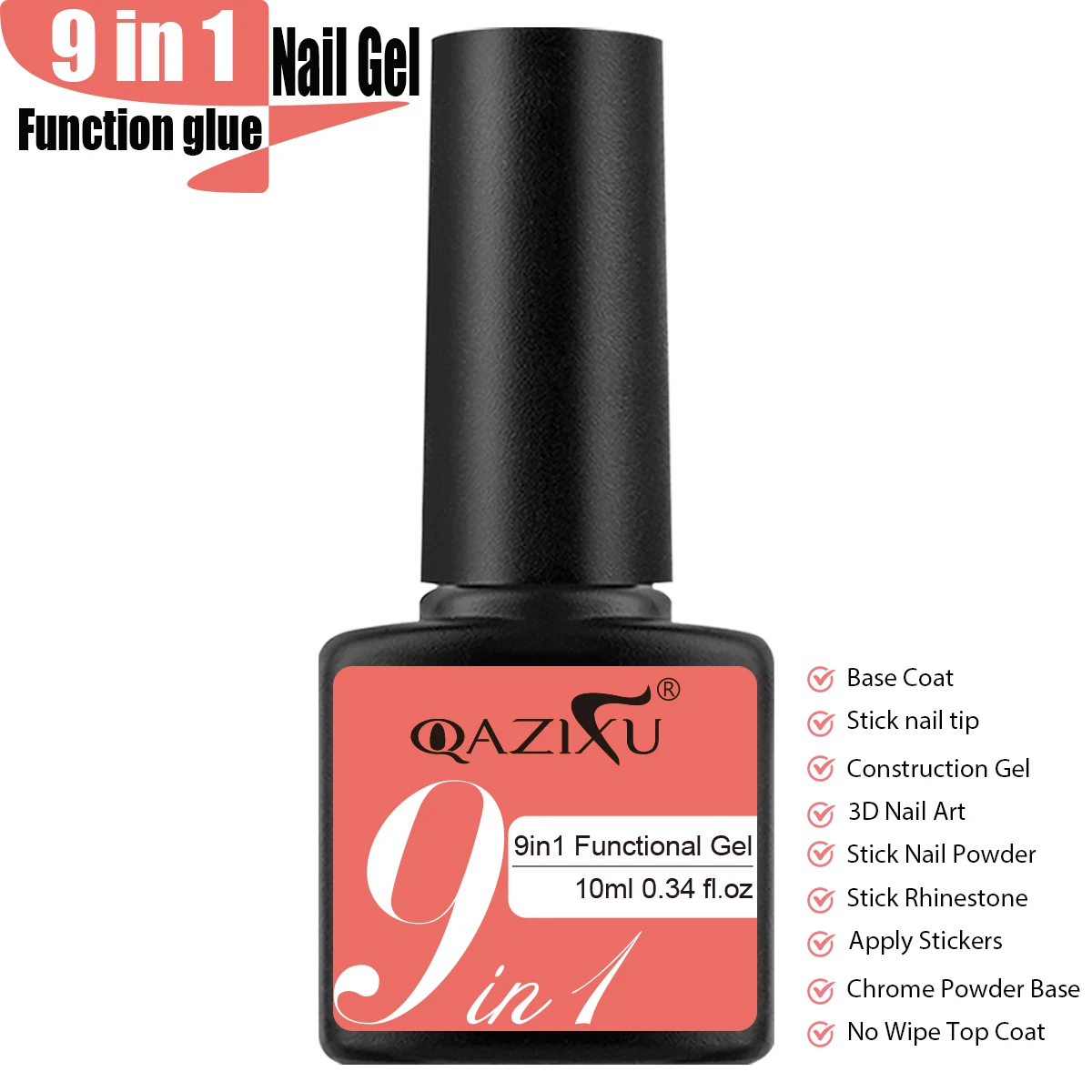 Function 9 IN 1 nail glue gel for Extension Rhinestone Sticky Builder 3D Nail Art Base No Wipe Top Coat gel Mixing and Leveling