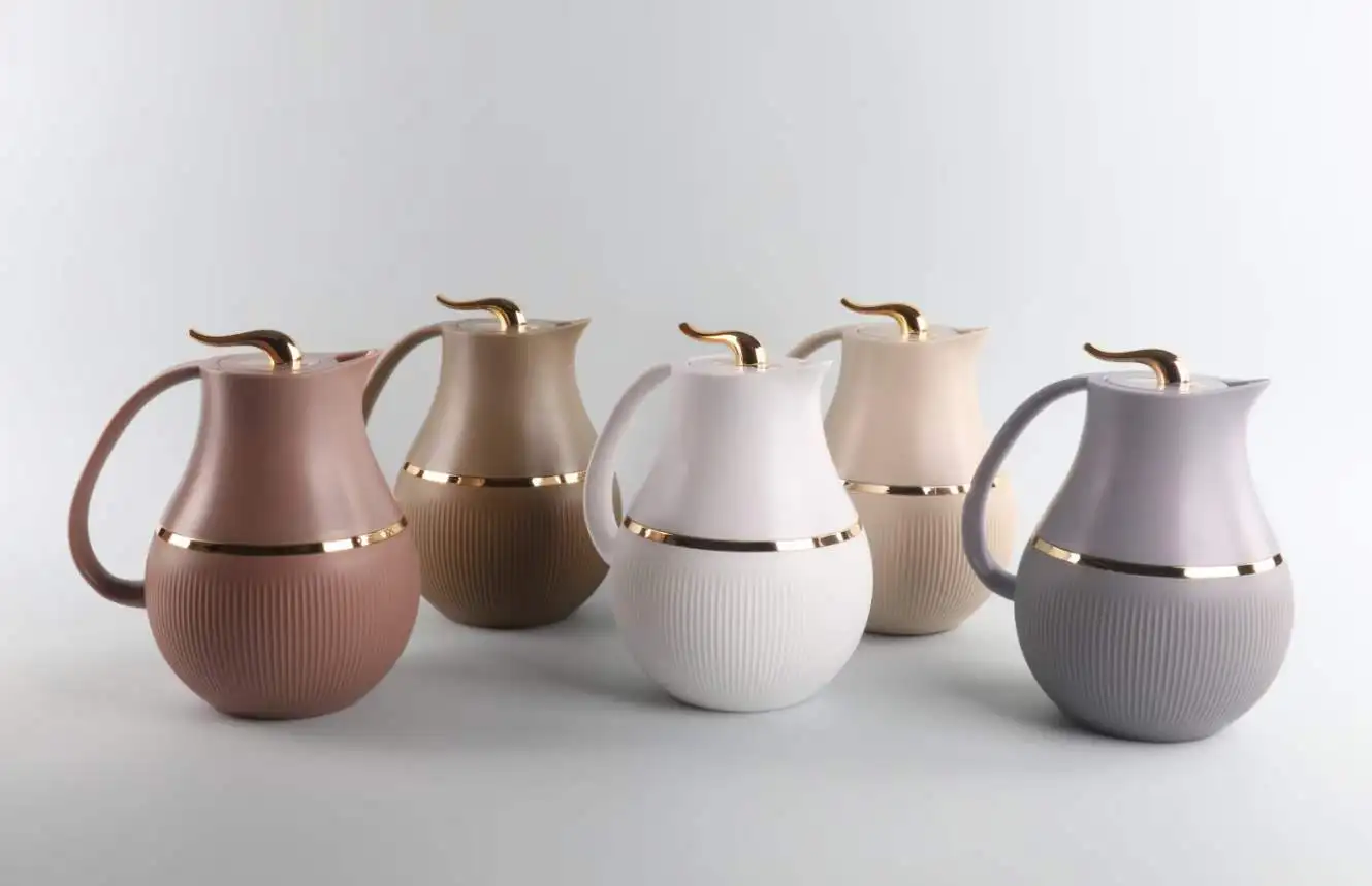 Ball Shaped 1.0L Double Walled Thermos Vacuum Carafe Arabic FLASK Teapot with Gold Lid Ramadan stock