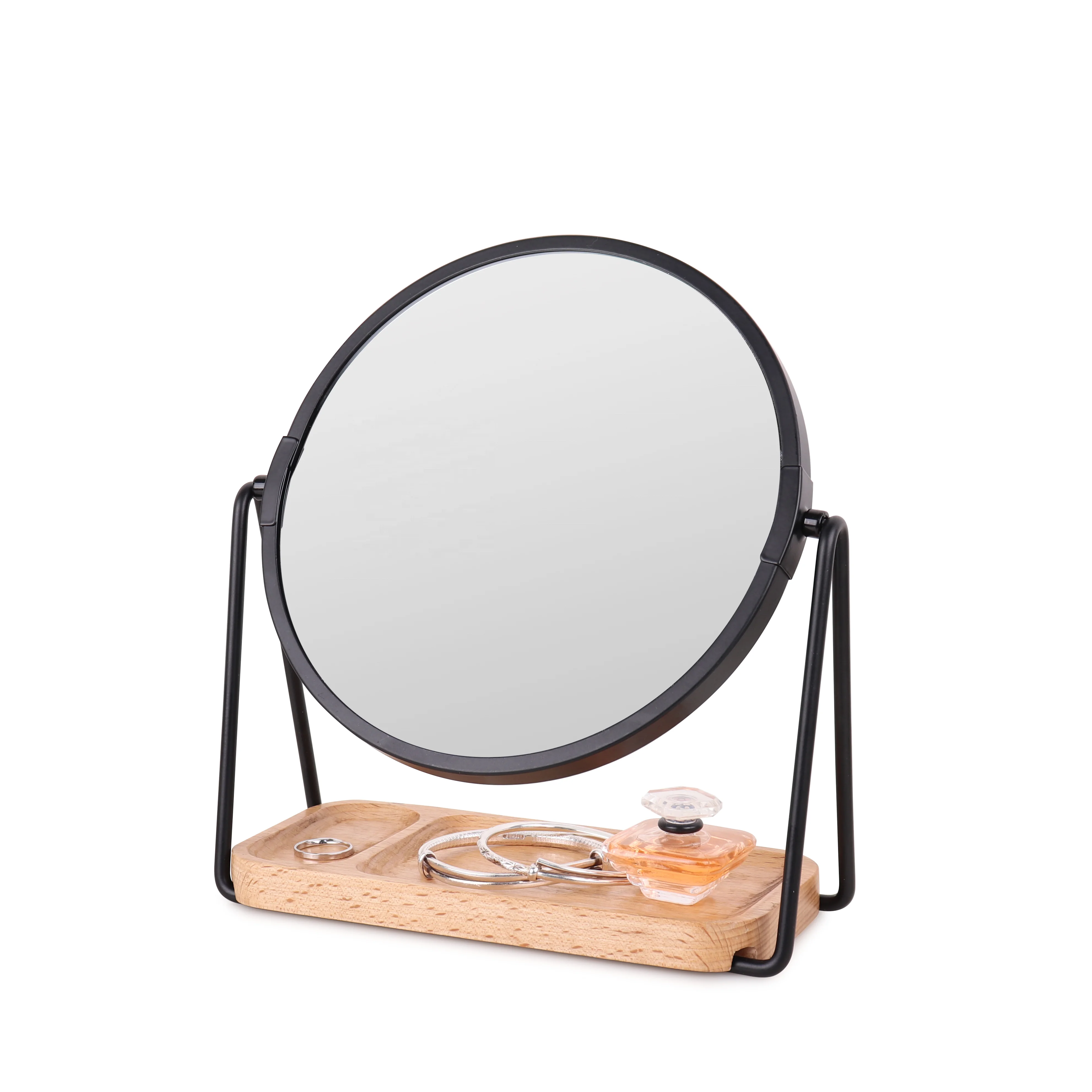Hot Selling Household Furnishing Natural Environmental protection Bamboo Base Standing Round Makeup Mirror
