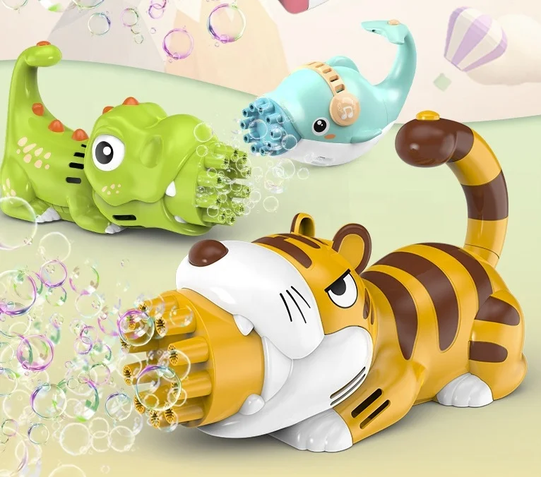 10 holes Kids Cartoon animal Electric Bubble Gun machine Tiger Dinosaur Unicorn Bubble Toys with sound light
