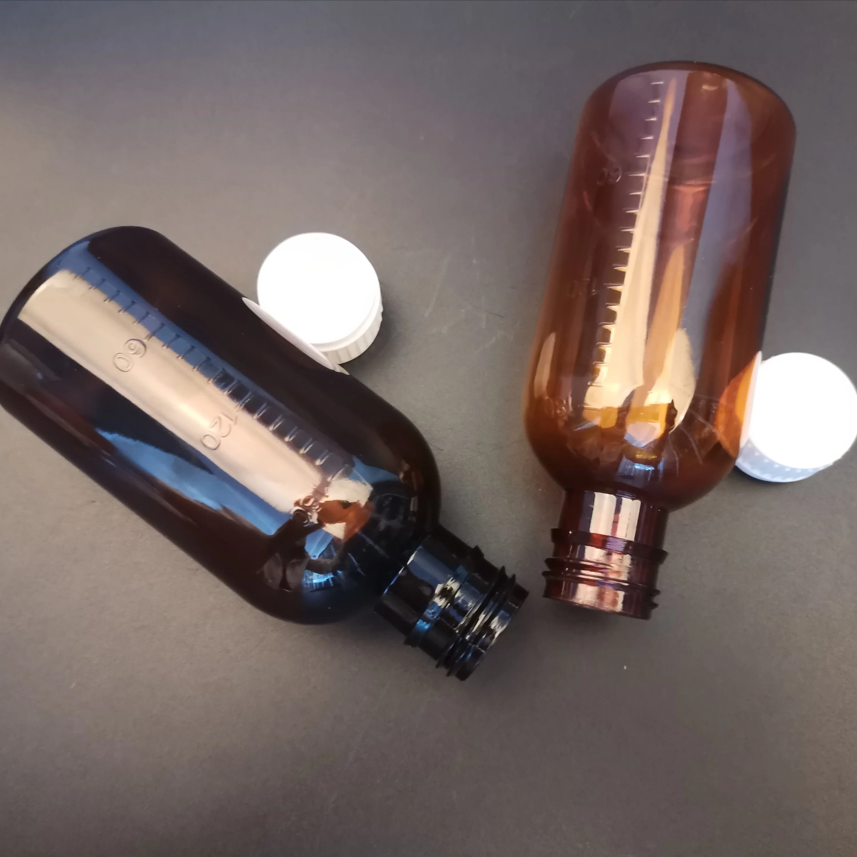 empty amber cough syrup bottle with plastic cap  100ml 150ml 180ml