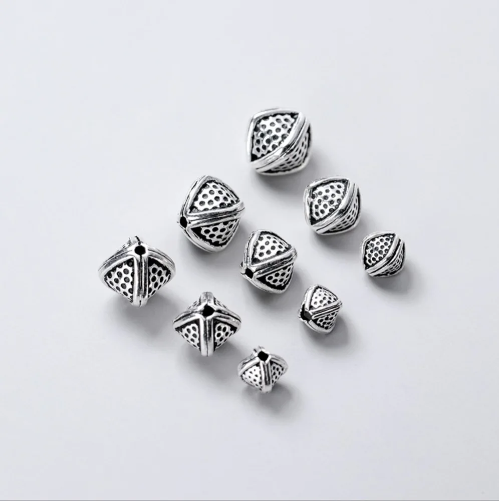 S925 Sterling Silver Antique Tibetan Effect Bicone Spacer Beads T0205