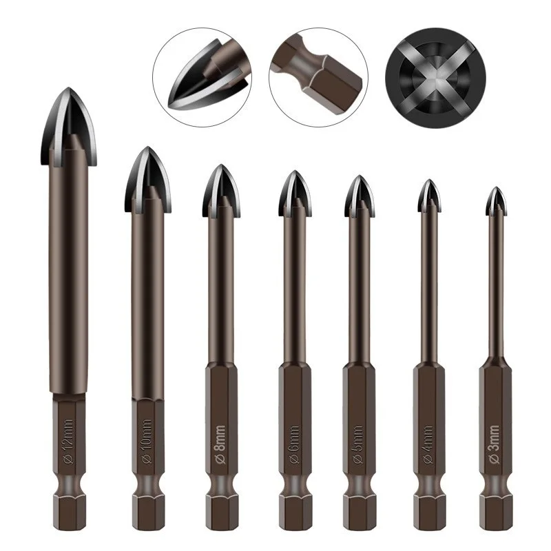 Multifunctional Cross Triangle Head Tip Drill Bit Cemented Carbide Drill Bits For Cement Ceramic Glass Punching