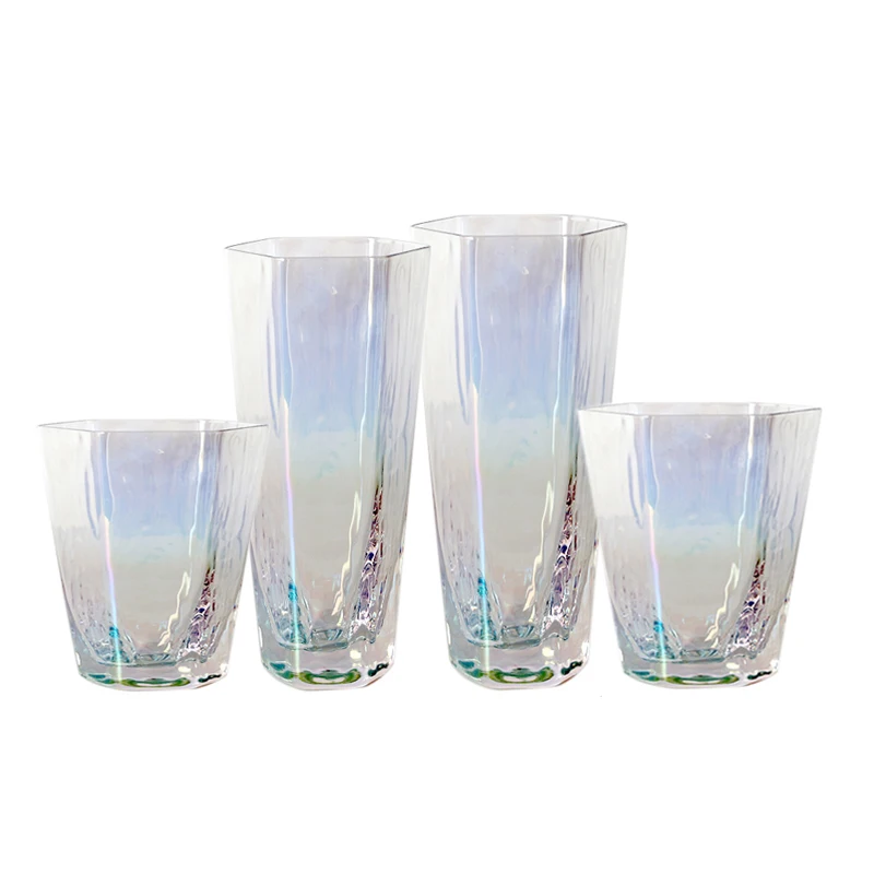 Colorful Hammer Glass Home Drink Juice Cup Milk Cup Hexagonal transparent hammered glass