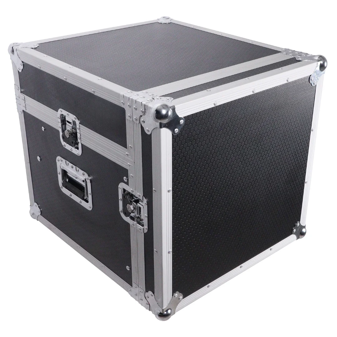 Factory Custom Aluminum Vertical Rack Mount Flight Case with for Mixer Combo Amp Rack with Laptop Shelf and Wheels