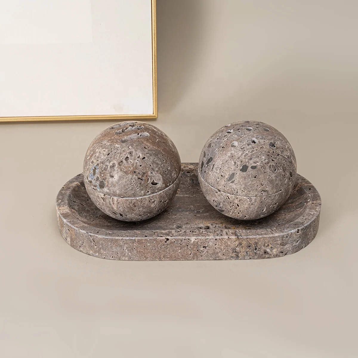 Popular Ramadan Gift Home Hotel Decoration Religious Round Ornament Marble Arabic Bakhoor Burner Set