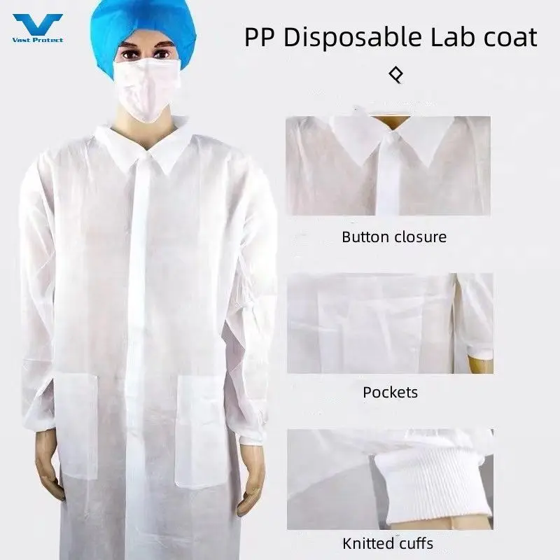 Industrial Safety  Standard Jacket Visitor Laboratory Coat Micro-Porous SMS Polypropylene Non-Woven PP Disposable Lab Coat