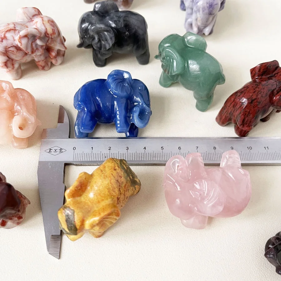 5cm Natural Mixed Stone Elephant Statue Carved Gemstone Crystal Figures Crystal Elephant Statue For Home Decoration
