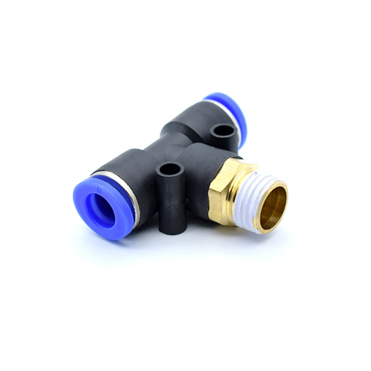 PB series tee pneumatic fittings one touch for pipe push flange zinc plastic pneumatic fitting