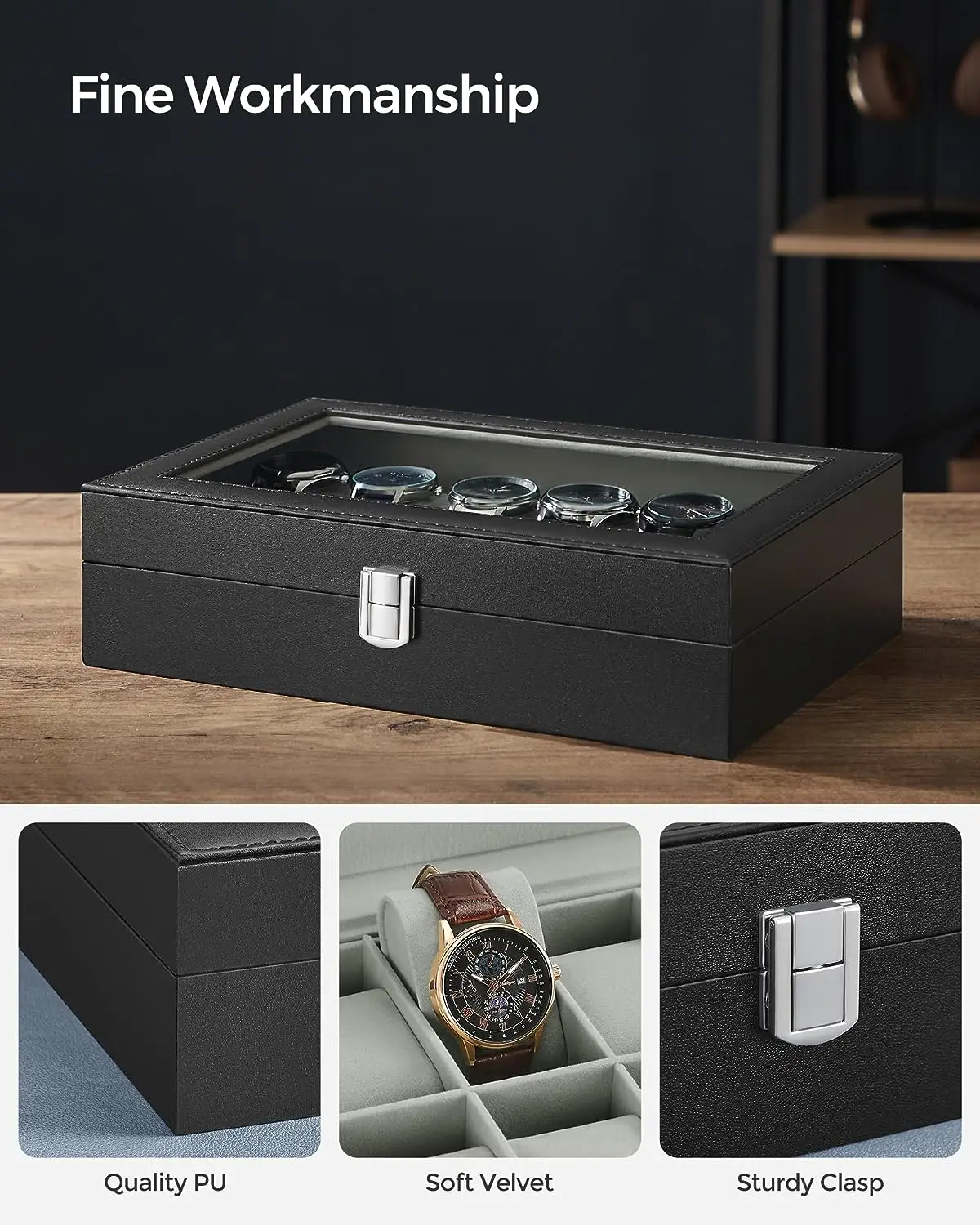 Custom watch box organizer for men watch display case for men large mens watch case holder as gift