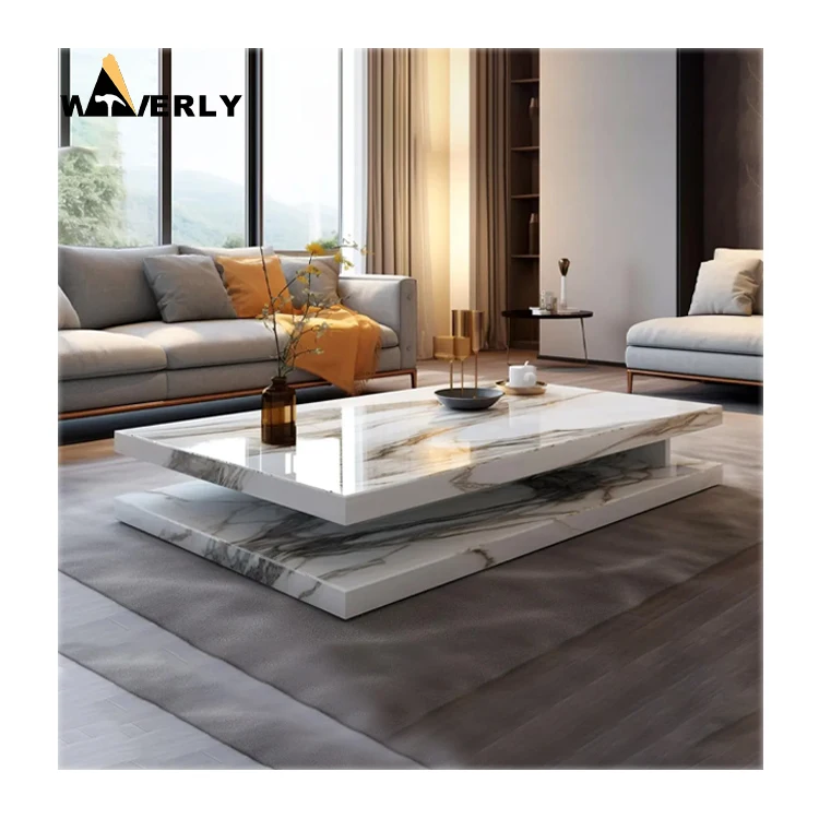 European Style Interior Home Decoration Coffee Table Hand Carved Natural High Quality Art Double Layer Marble Dining Table