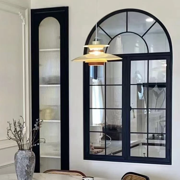 New Trend Arched Black French Frameless Double Hung Sliding Doors Aluminum Doors And Windows
