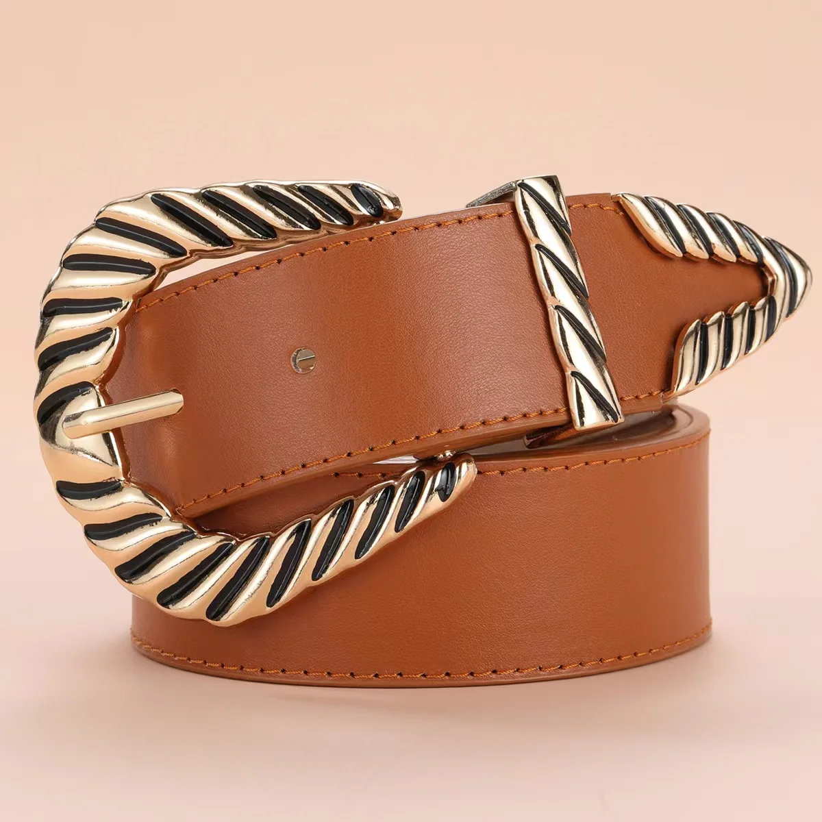 Women leather design New retro grand triangular tail buckle fashion versatile belt