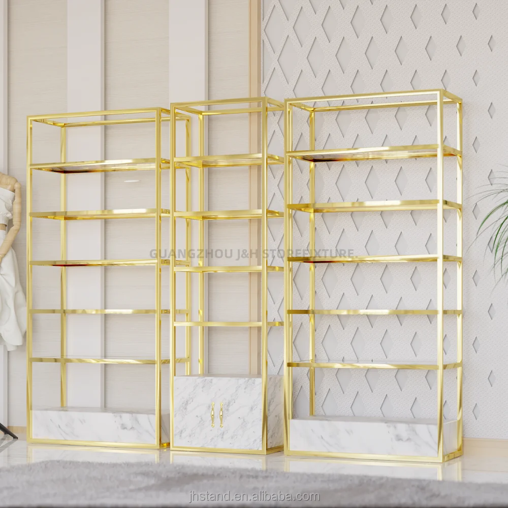 cosmetic store stainless steel display shelves shoes shop bag boutique store racks shelf display with cabinet factory wholesale