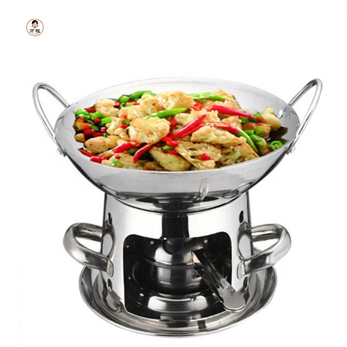 Double Ear Non-Magnetic Stainless Steel Alcohol Heater For Dry Hot Pot Multifunctional Stainless steel Heater pot