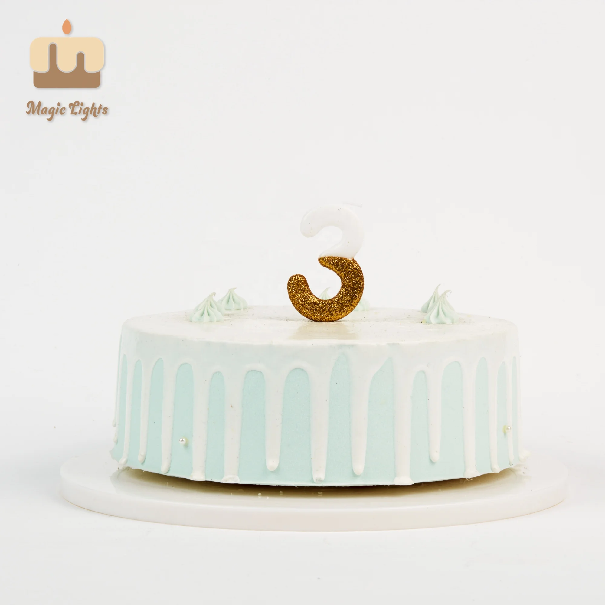 Lovely White and Gold Glitter Birthday Cake Number Candle for Kids Birthday Party