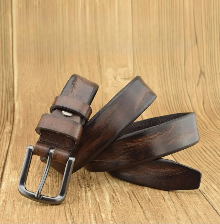 Wholesale Premium Zinc Alloy Pin Buckle Cow Leather Waist Belt Top Layer Genuine Leather Belt for Jeans