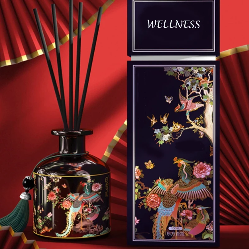 Custom luxury matte black glass bottle natural essential oil aroma reed diffuser with rattan sticks