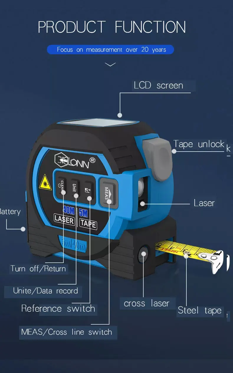 2024 New Laser Tape Measure 3 in 1 Level Measuring Digital Distance Range Laser Measure Tape