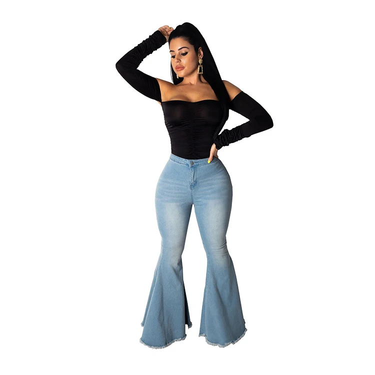 Женские тянущиеся джинсы Горячая Дизайн расклешенные джинсы Брюки расклешенные брюки в наличии на складе