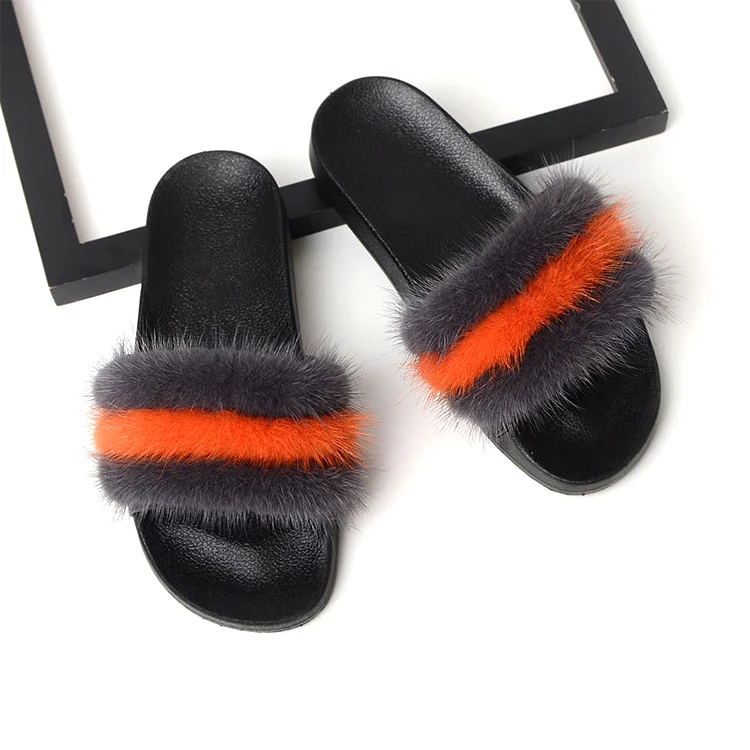 
Slippers real fur mink fur slides real fox wholesale fur slides mink 