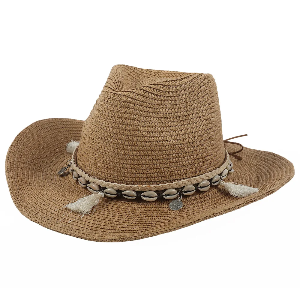 Wholesale Summer Beach Travel Adjustable Western Seashells Straw Hats