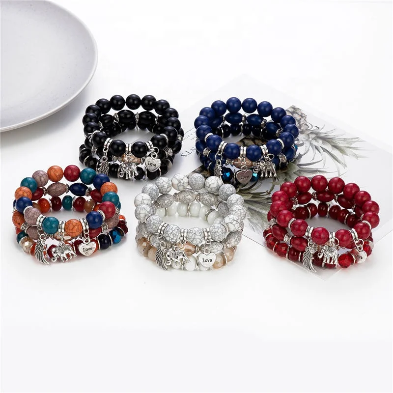 Factory Wholesale High Quality Simple Bracelet For Women Bohemia Style Designer Heart Alloy Acrylic Beaded Bracelet