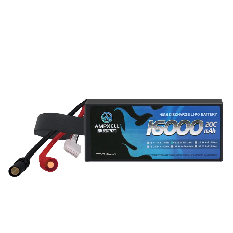 ampxell OEM/ODM drone agricultural spraying Batteries Pack  22.2v 6s/44.4V 12s  20C 16000mAh 6S1P/12S1P LCO Cell
