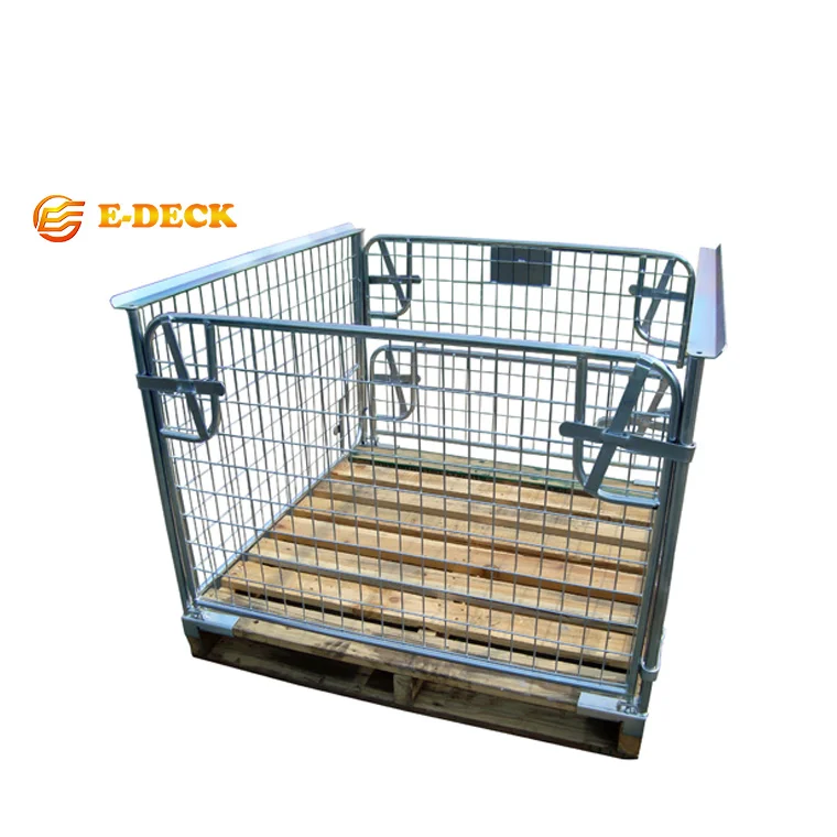 E-deck hot sale folding logistics storage metal pallet basket with side