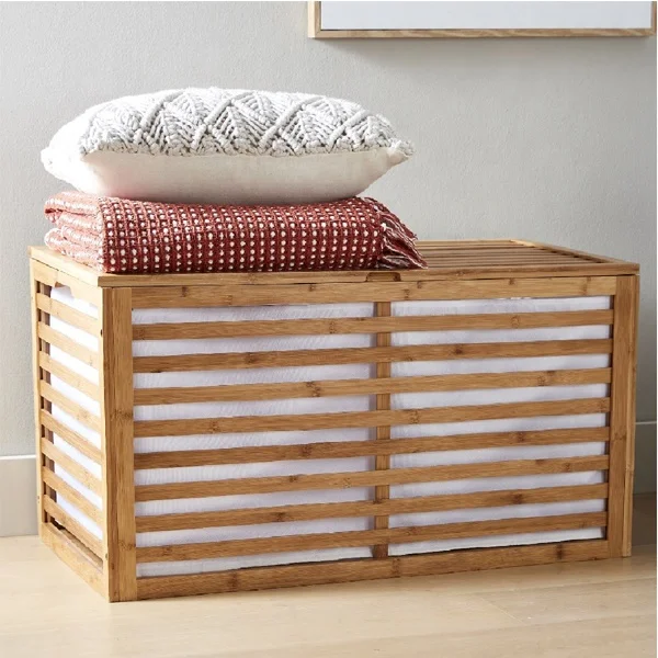 Bamboo storage trunk with removable divided liner laundry rack hamper BSCI Factory