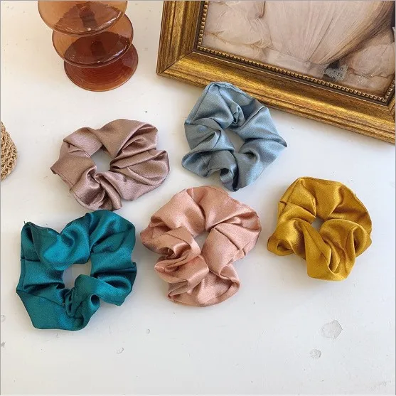 Style shan guang rong Satin Solid Color Intestine Hairband Hot Selling Large Intestine Ring Up-do Meatball Head Released Circle