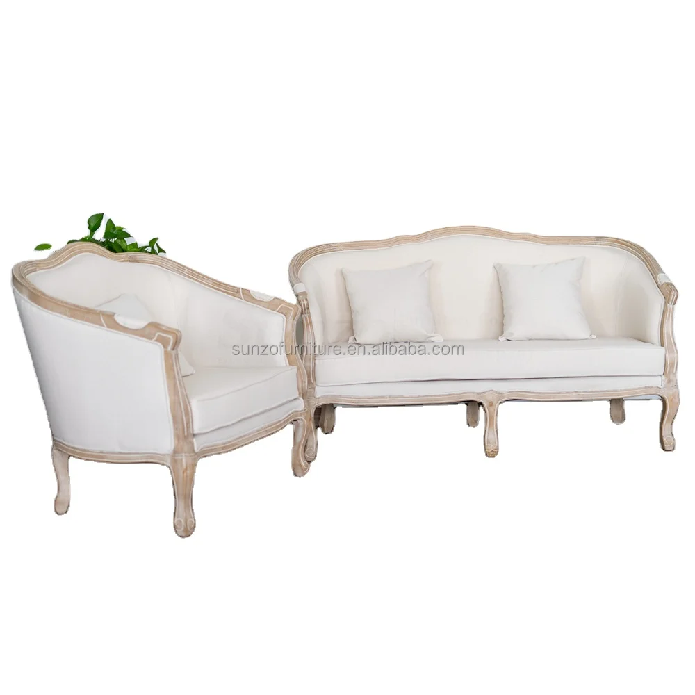Antique French Vintage Fabric Carved Wood Sofa