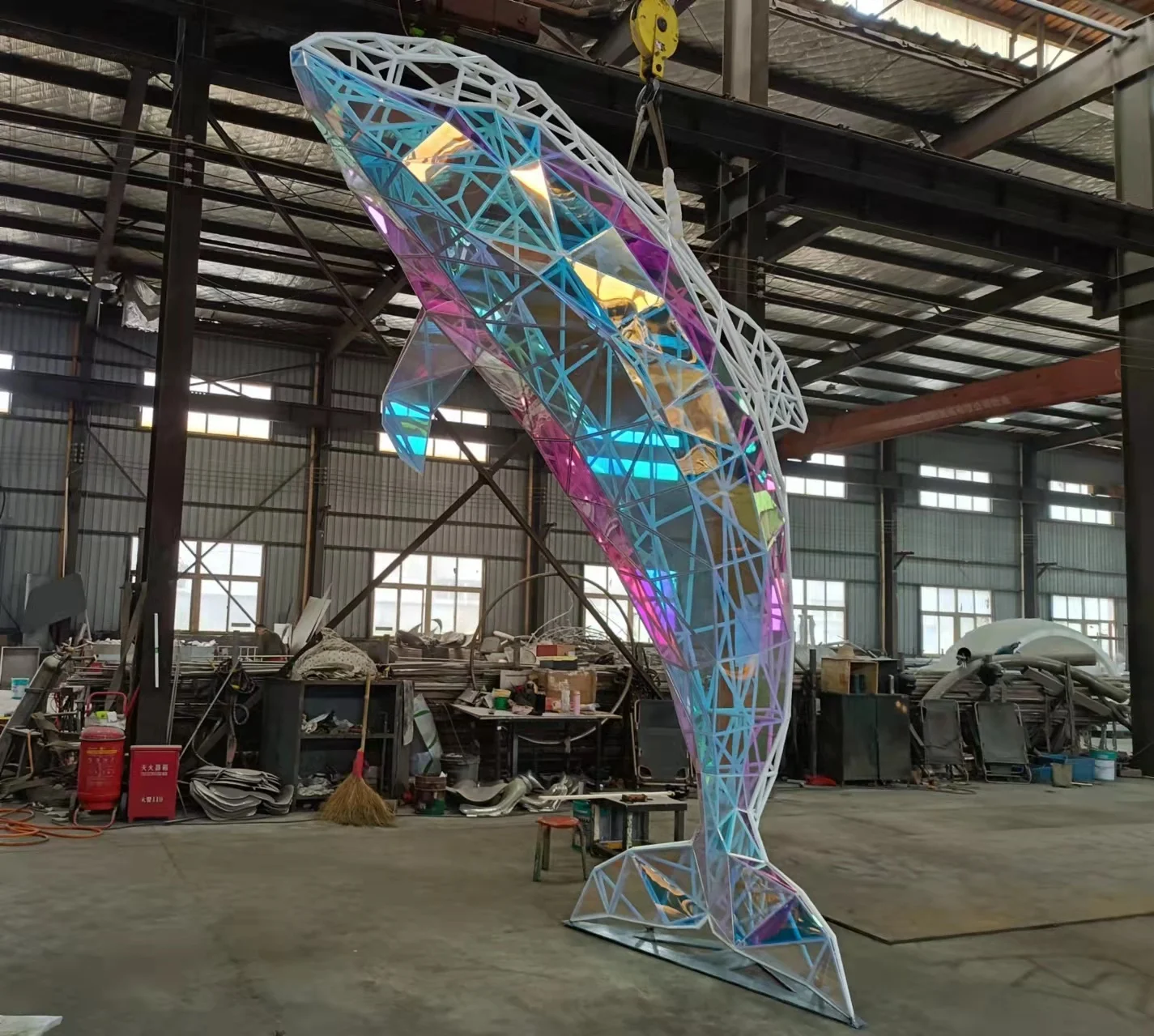 Contemporary metal artificial white whale welding outdoor yard statue landscape display stainless steel garden art sculpture