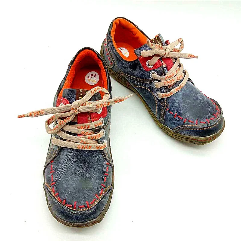 Туфли на плоской подошве, нескользящая подошва из термопластичной резины, без шнуровки, со шнуровкой; Женская обувь на шнуровке; Модная повседневная обувь из коровьей кожи; Женские камуфляжного цвета, натуральная кожа, низкий (1 см-3 см)