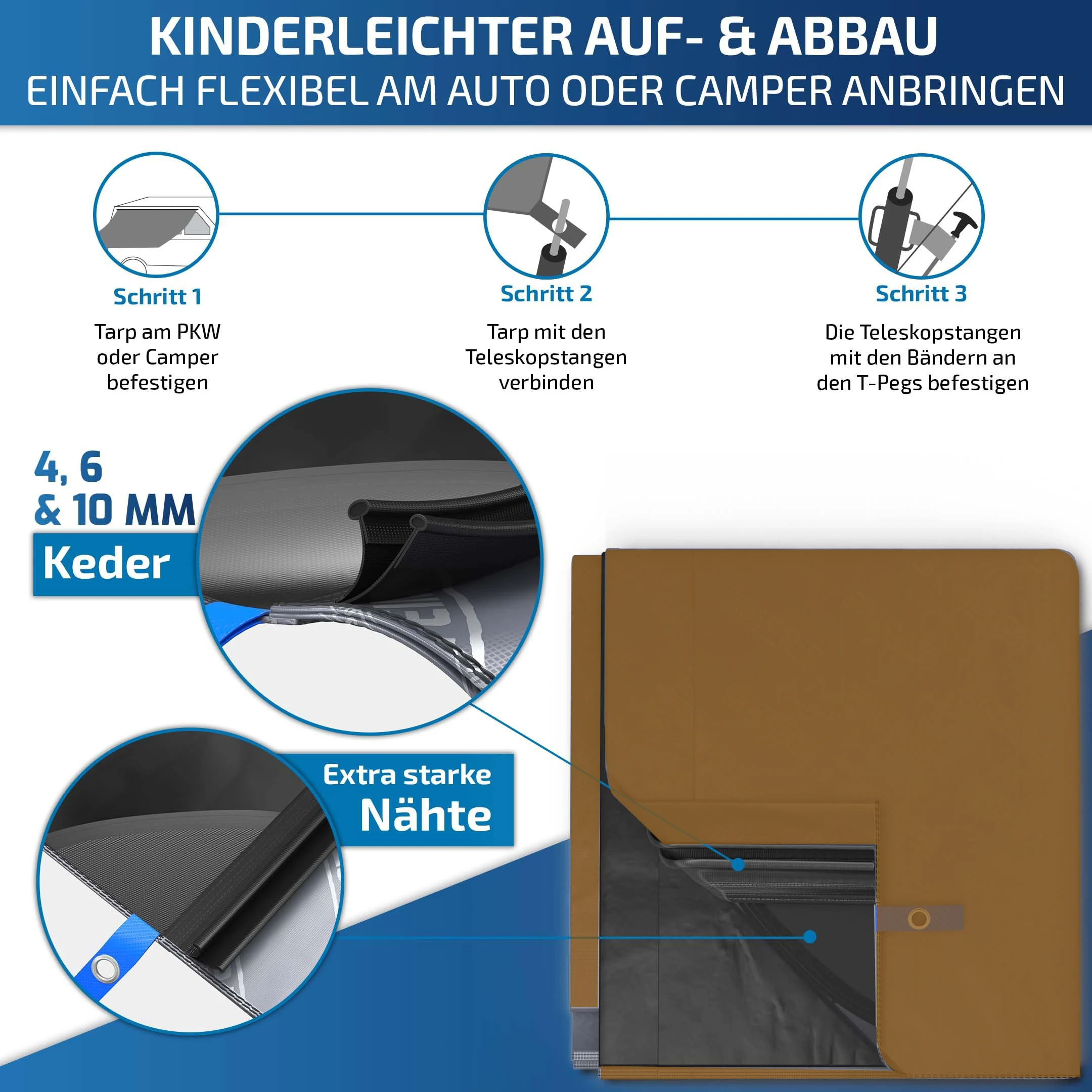 High Quality Outdoor Portable 4x4 Shelter Shade SUV Travel Rooftop Pull Out Tent Car Side Awning