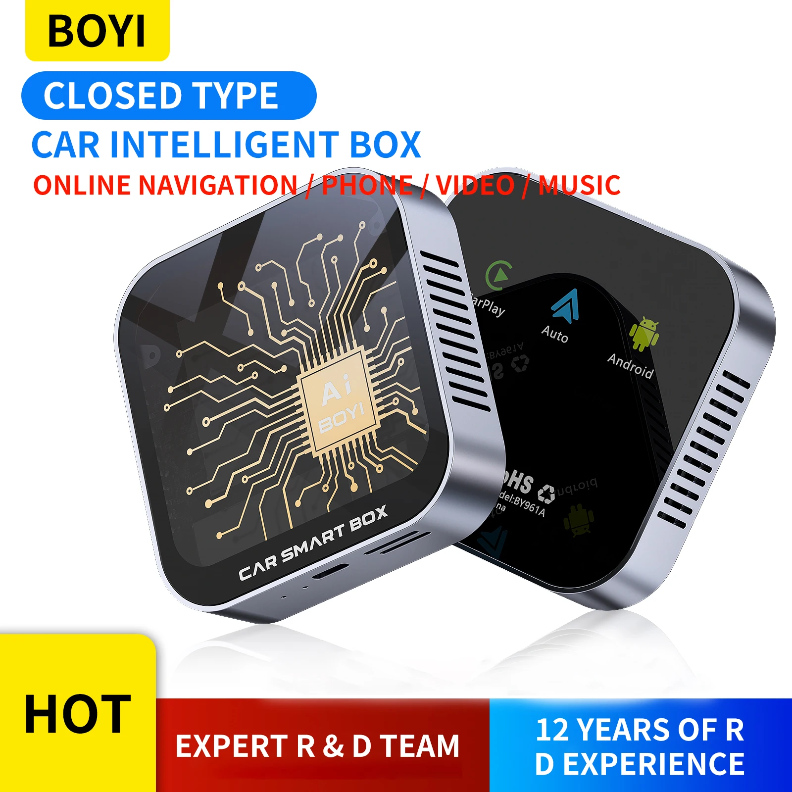 BOYI Universal Ai box Car Play Metal Portable Qualcomm 2+32G Core wireless carplay For Iphone and Android Auto AI BOX Adapter