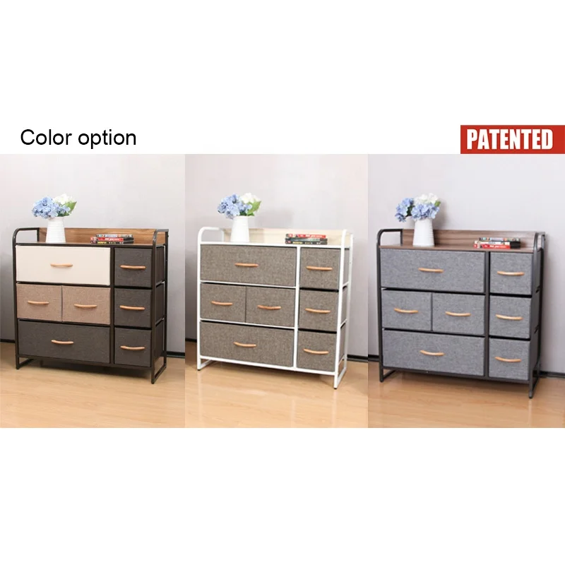 2020 Factory Hot Selling Wood Hallway Entryway Steel Frame Wide Dresser Storage Tower 7 Drawers Closets