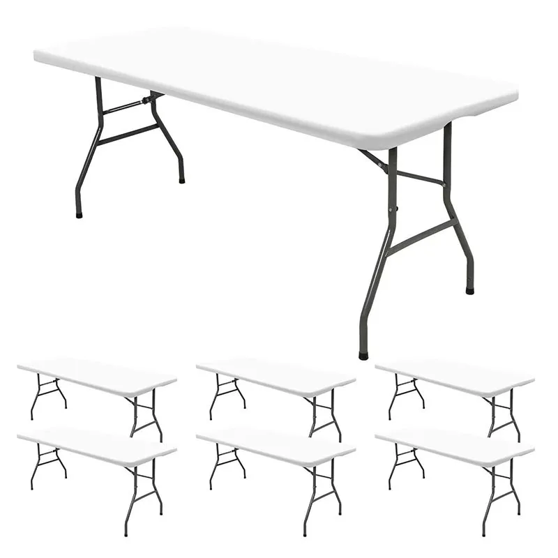 Popular Portable Outdoor Plastic 6 Foot Catering Foldable Tables Garden White Plastic Hdpe Folding Rectangle Table For Events
