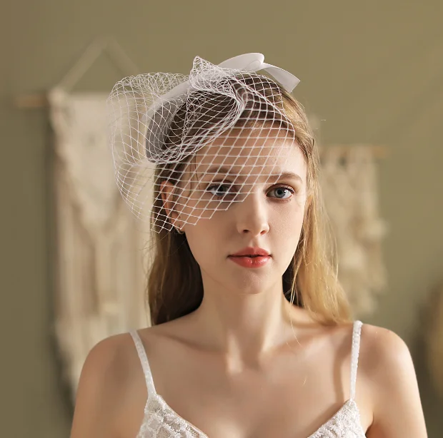 Dinner party headdress satin bow bridal headdress bride wedding veil