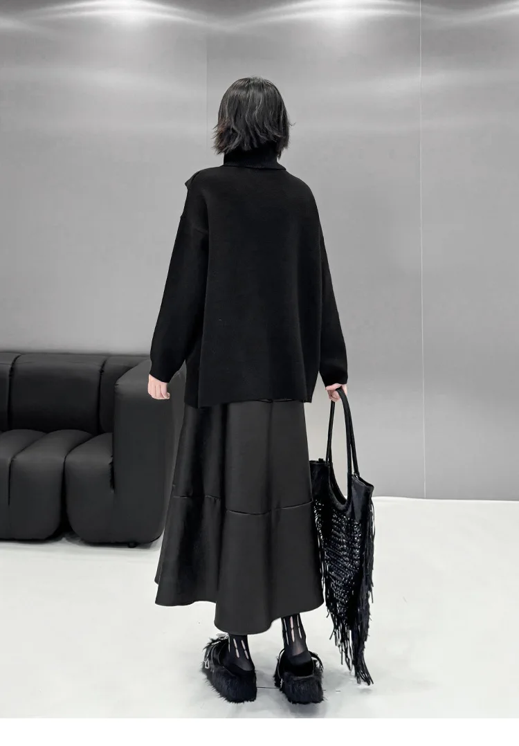 Bettergirl  2024 Autumn and Winter Niche Design High Neck Sweater New Style Personalized Front Slit Loose Base Knit Sweater