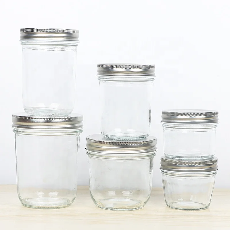 Round Straight Glass Jam/honey Jars Glass Storage Container With Metal Lid