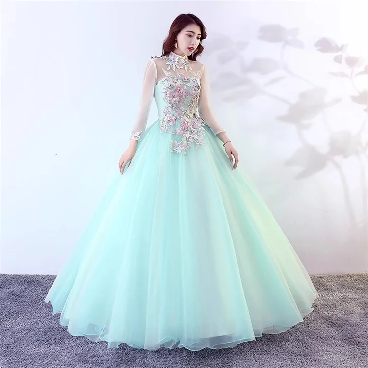 High quality new elegant student art exam female adult performance uniform solo stage fluffy skirt dress female long style