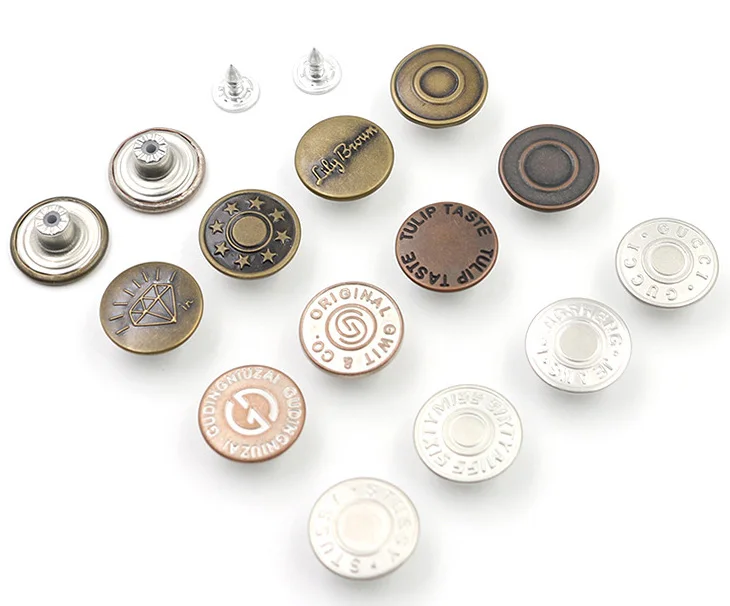 Wholesale custom embossed logo metal zinc alloy jeans button