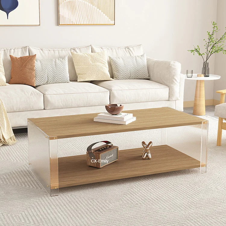 Nordic Living Room Furniture Simple Original Wood Color Coffee Table Modern Luxury Acrylic Wooden Side Table