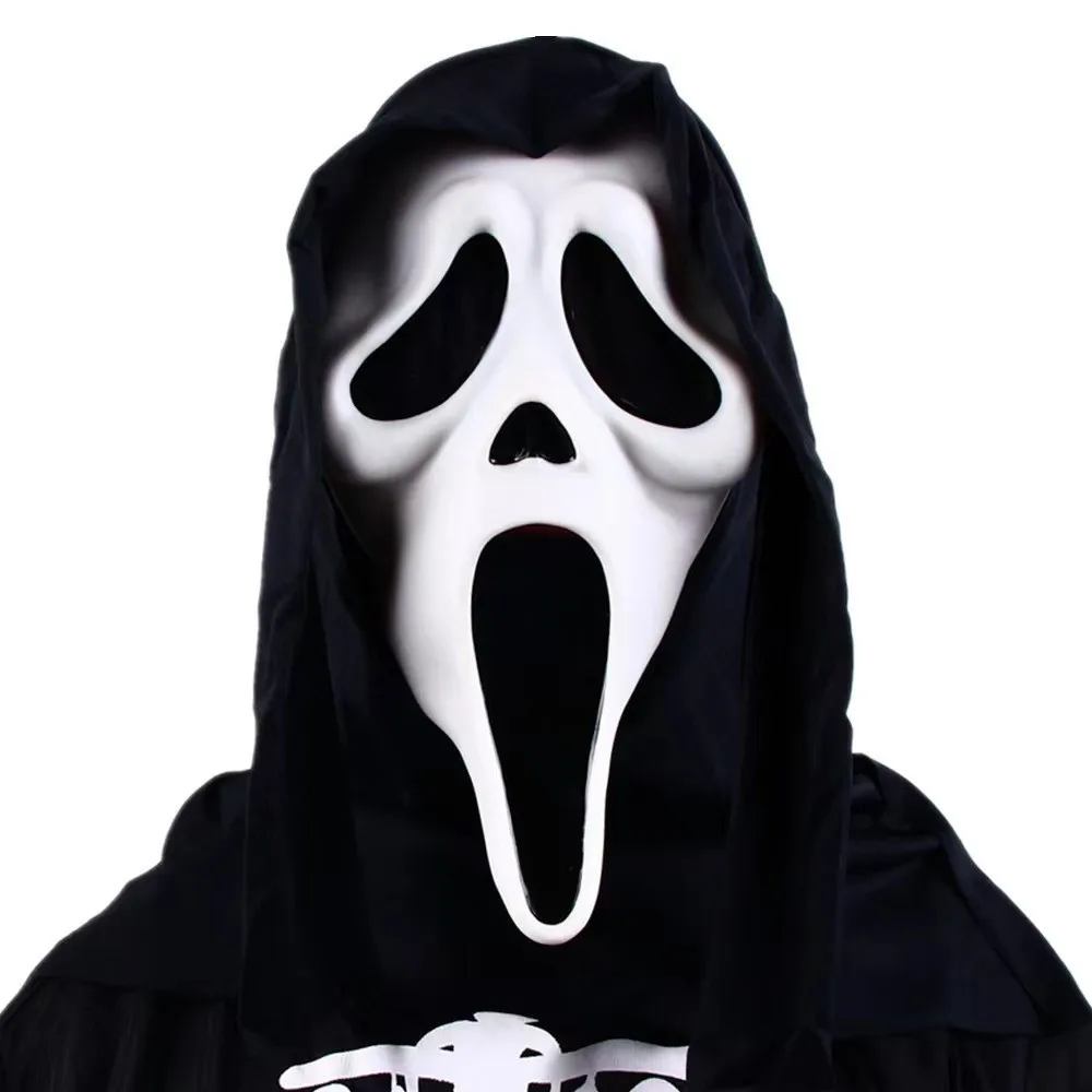 Hot Sale Latex Scary Black Robe Death White Full Face Mask For Masquerade Ball Halloween Party