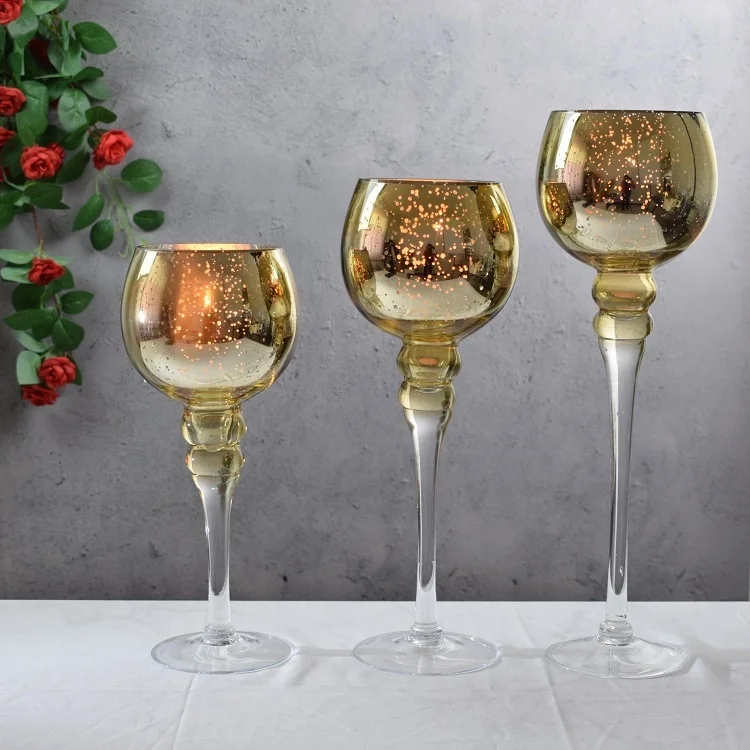 WONDER long tall stem glass candle holders for home event wedding decoration votive tealight holder crystal glass candle cup