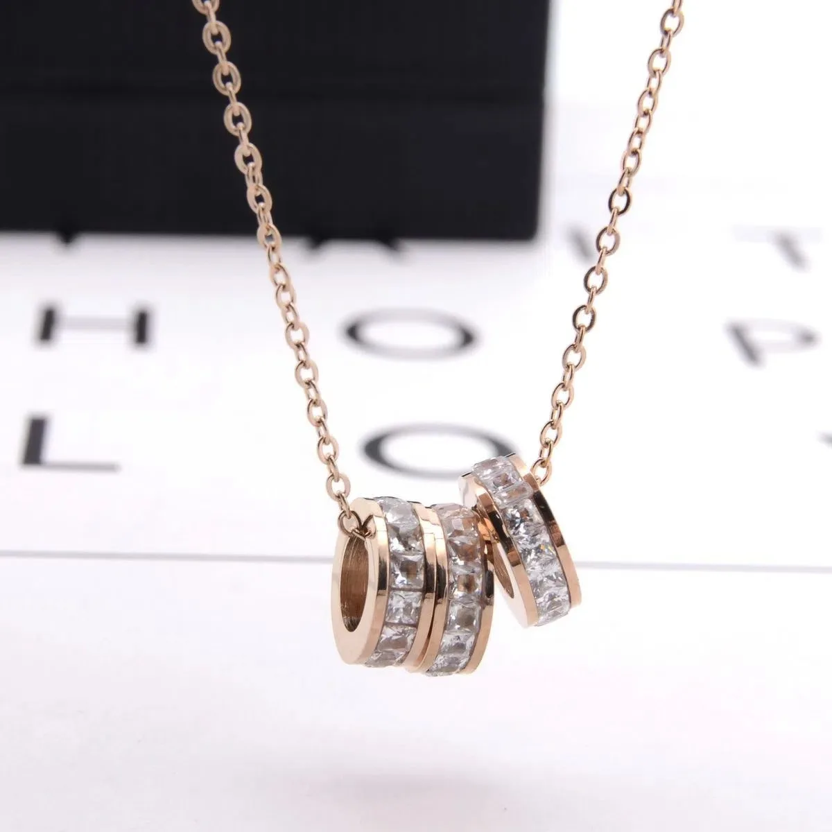 Zircon Tripleinteocking Eternity Circle Anti Tarnish Gold Plated Stainless Steel jewelry Fashionable Pendant Necklace For women