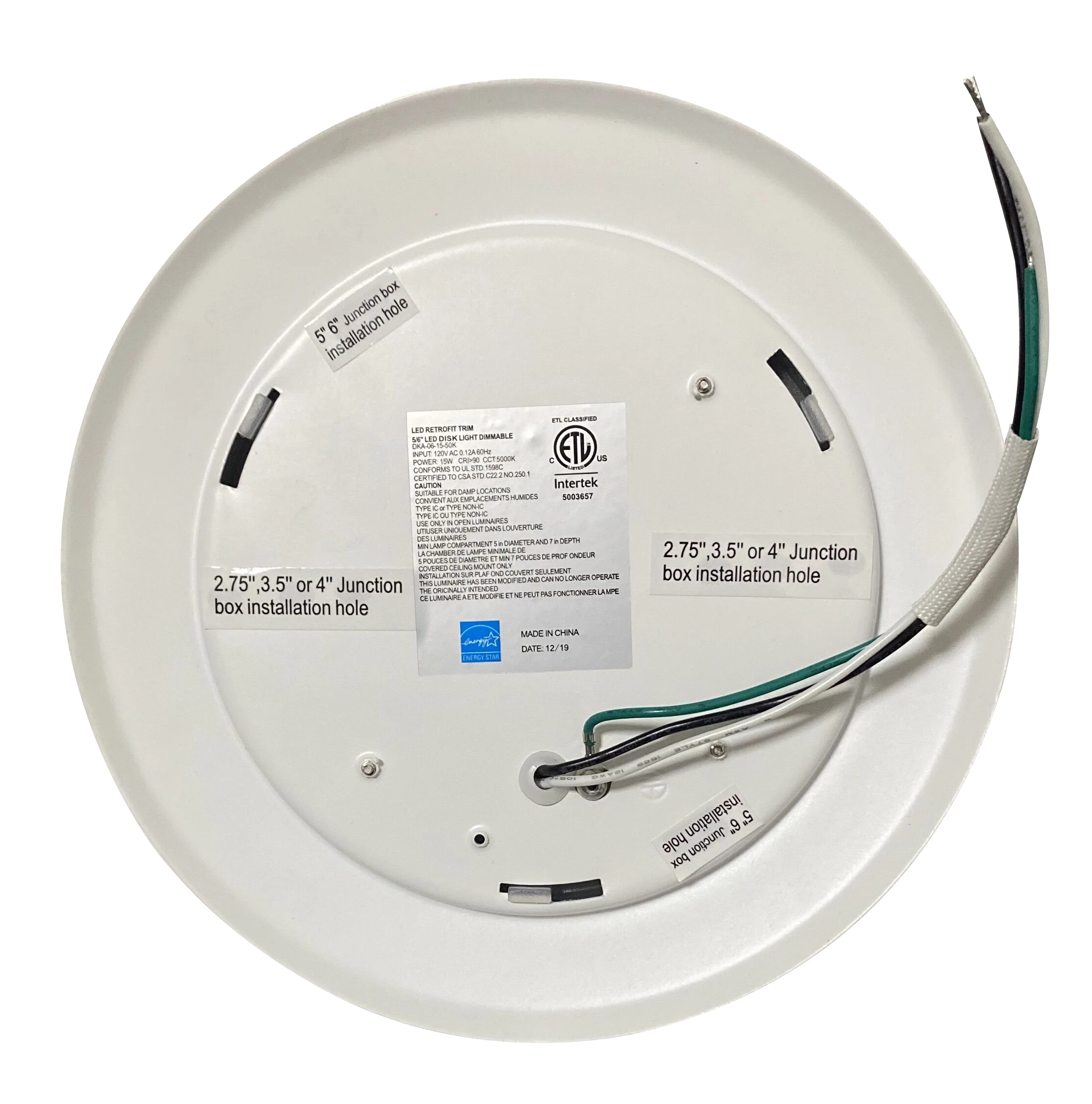 6 inch Recessed Ceiling Retrofit Lights 3Cct Adjustable+Night Light Energy Star Led Disk Light