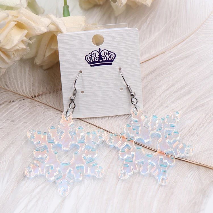 ERS822ER1699 1pair new arrival CN Drop Christmas laser Iridescent snowflakes popular acrylic earrings female316L Stainless SteeL