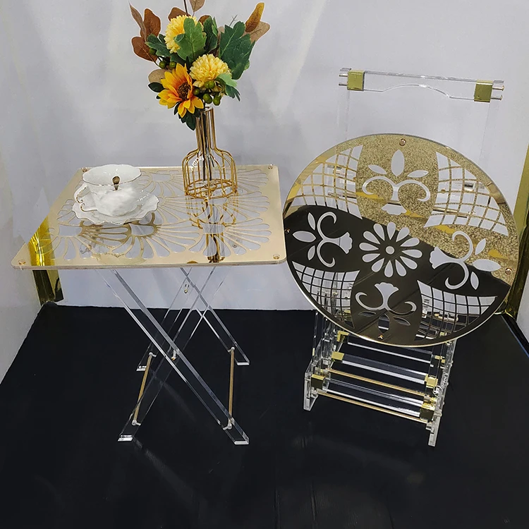 2022 Newest Style Saudi Arabia Wholesale Tea Table Set Transparent Clear Acrylic Folding Tray Table For Home